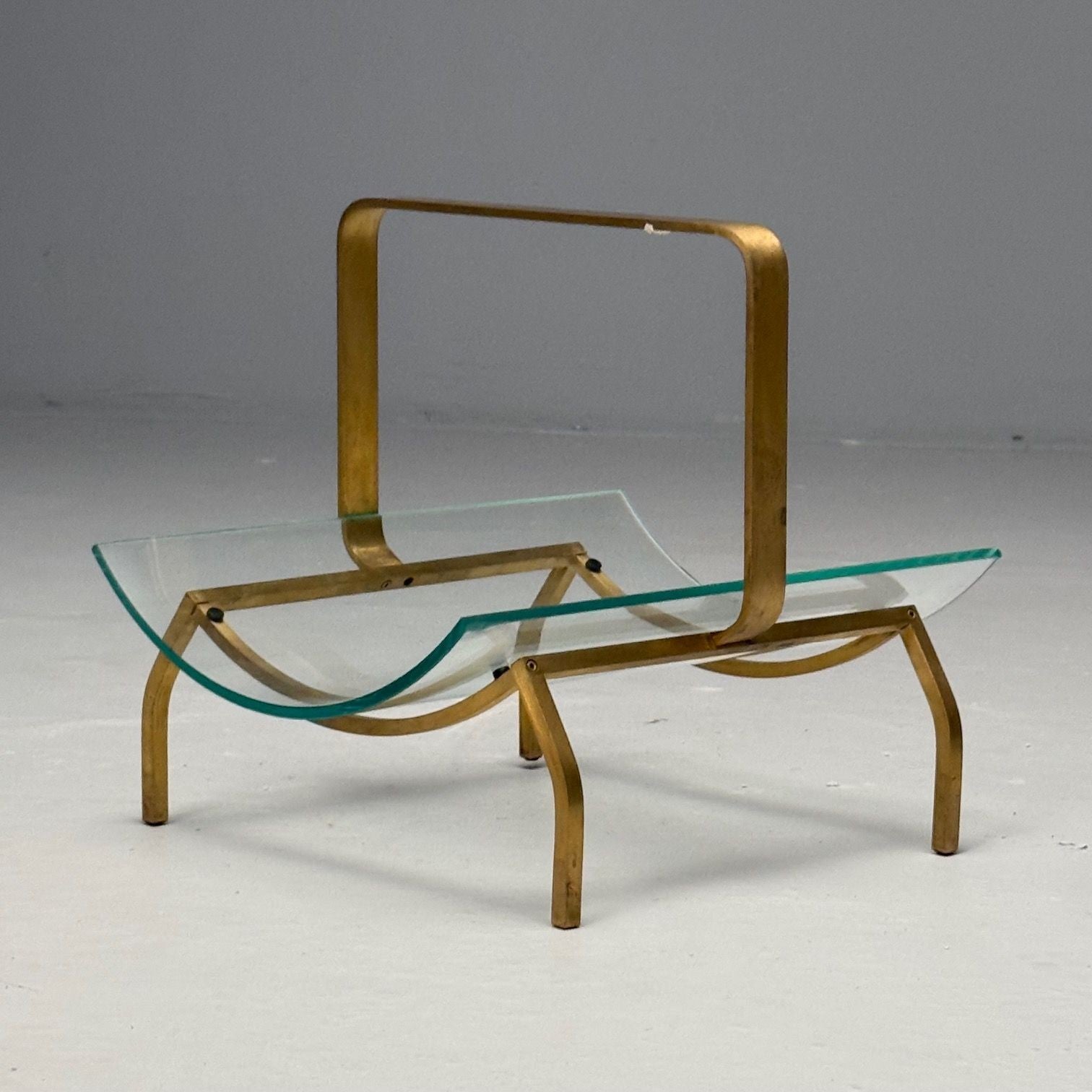 Fontana Arte, Italian Mid-Century Modern, Magazine Rack, Brass, Glass, 1970s