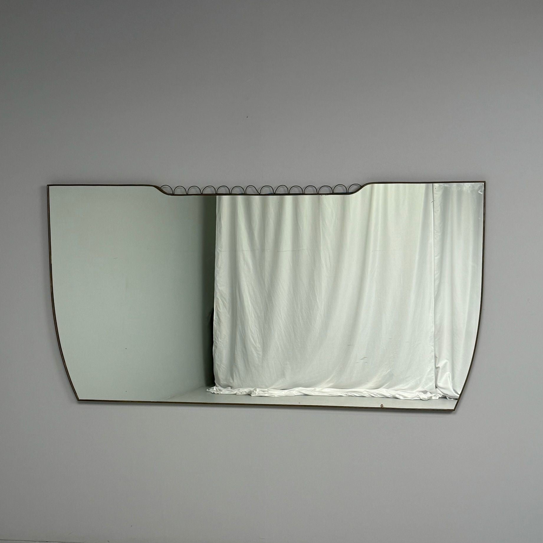 Gio Ponti Attr, Italian Mid-Century Modern, Monumental Wall Mirror, Brass, 1950s