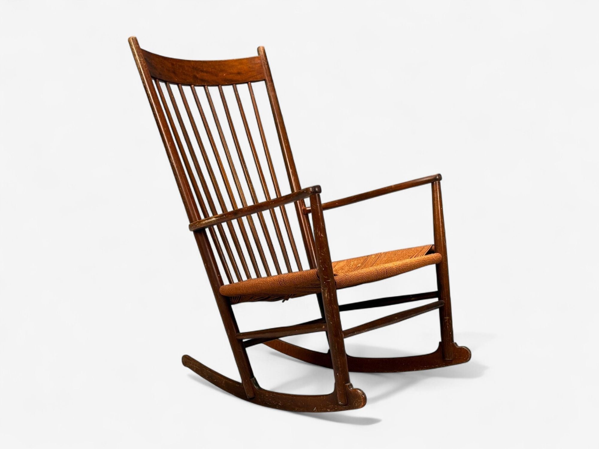 Hans Wegner, Beech, Danish Cord, J16 Rocking Chair, Denmark, 1950s