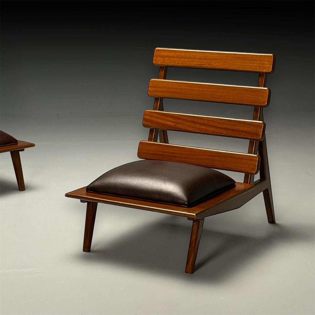 Brazilian Mid-Century Modern, Sculptural Lounge Chairs, Mahogany, Leather