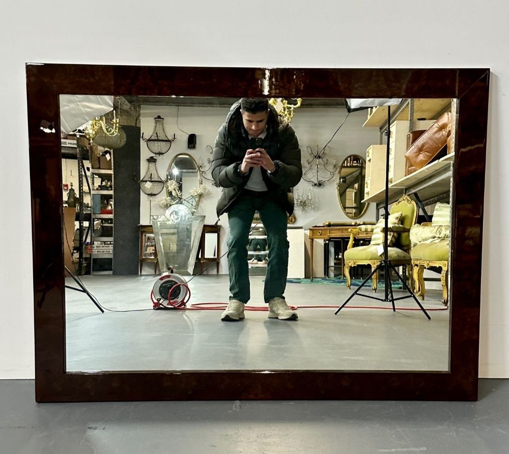 Modern Rectangular Lacquered Faux Tortoise Wall / Console Mirror, Made in Italy