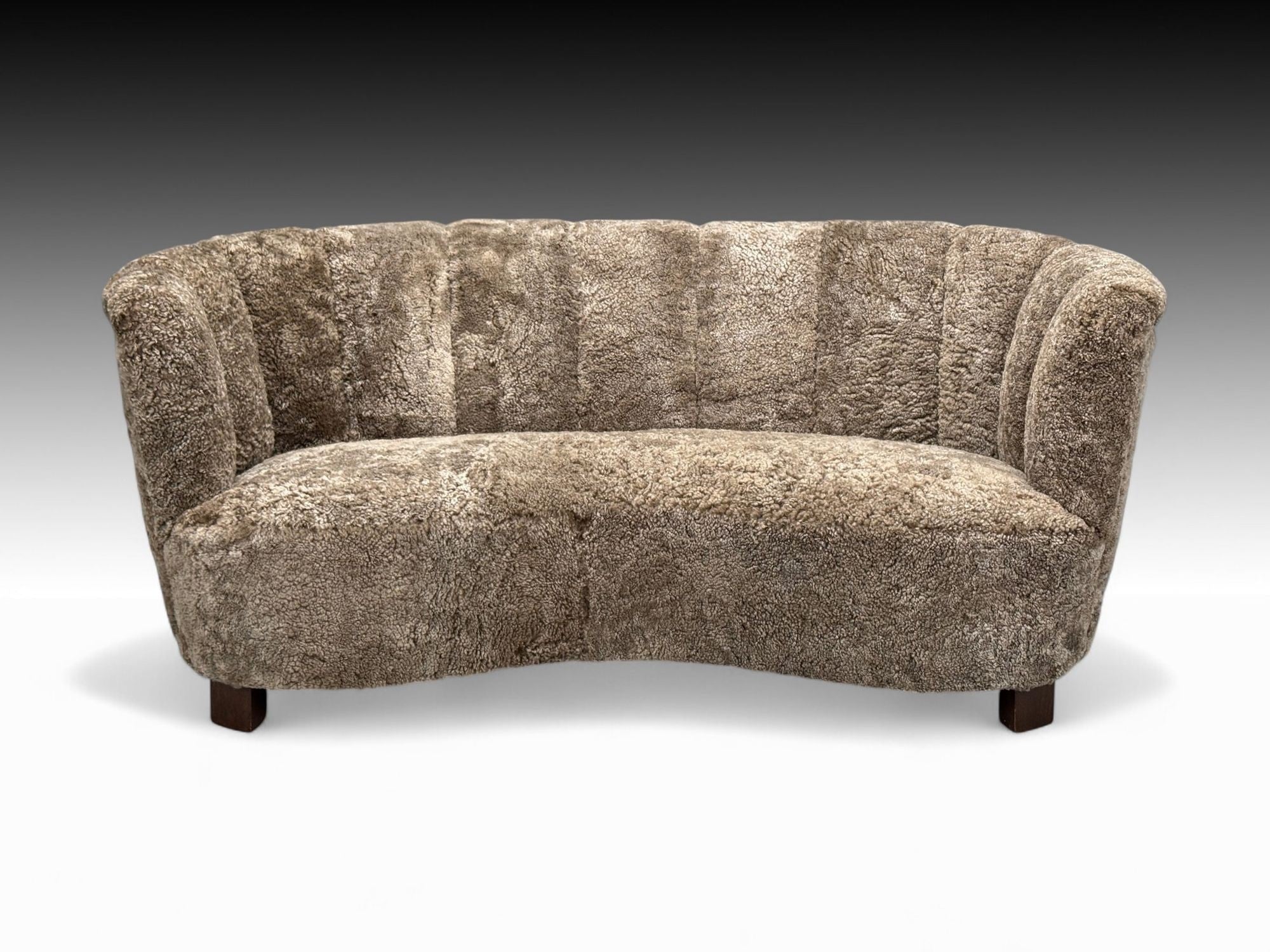 Danish Modern, Beechwood, Sahara Sheepskin, Banana Sofa, Denmark, 1940s