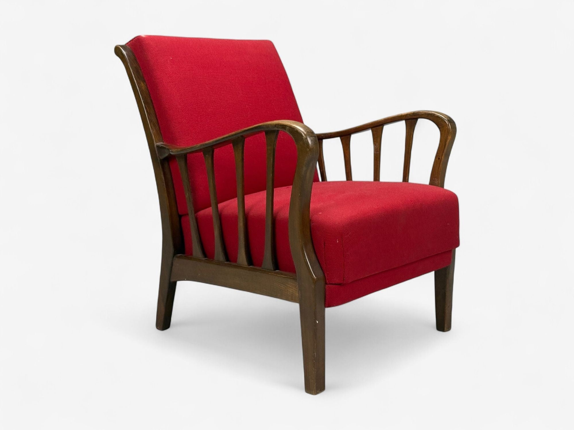 Josef Frank Attribution, Red Fabric, Wood, Denmark, 1950s