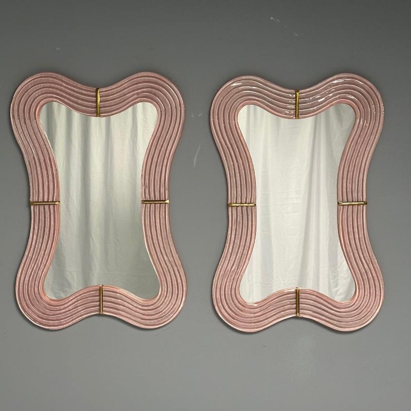 Contemporary, Pink Murano Glass, Brass, Modern Wall Mirrors, Italy, 21st C.