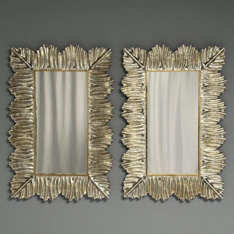 Contemporary, Leaf Motif, Murano Glass, Silver Gilt, Wall Mirrors, Italy, 21st C.