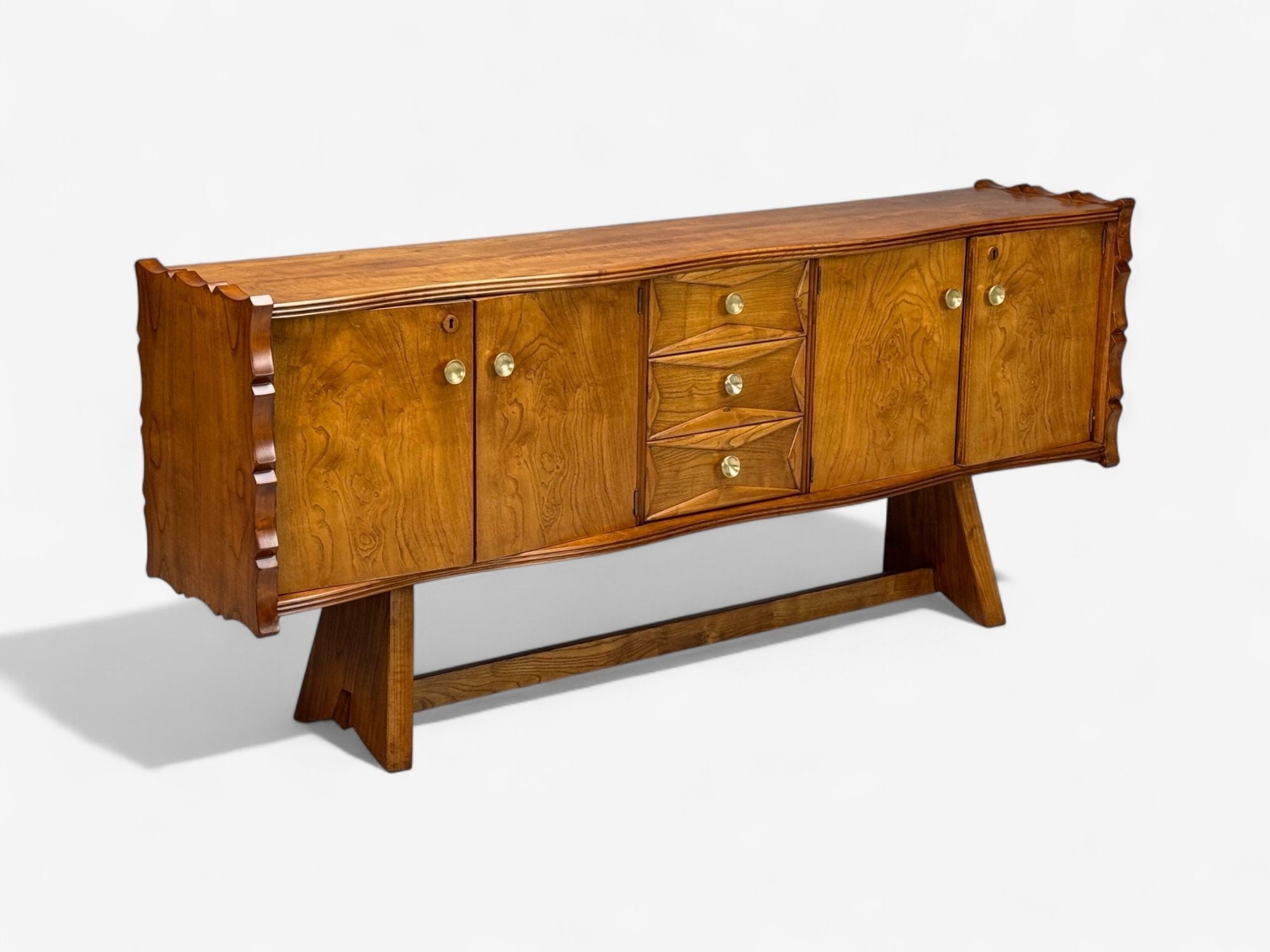 Paolo Buffa, Italian Modern, Cherrywood, Brass, Sideboard, Italy, 1950s