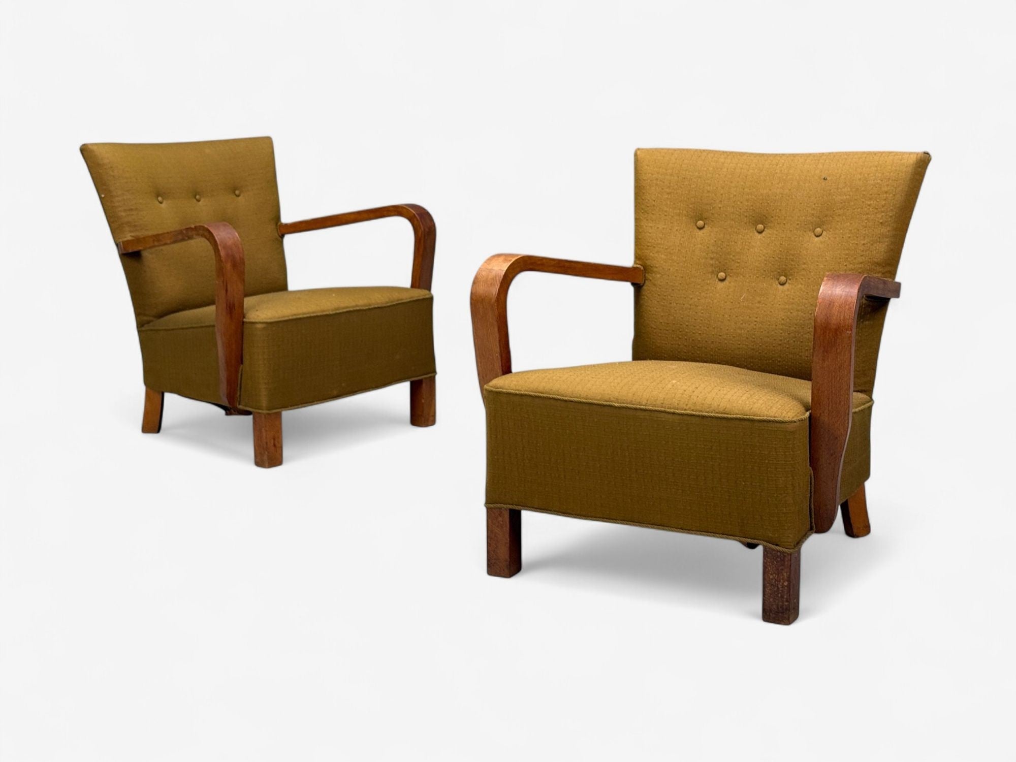 Danish Modern, Bentwood, Fabric, Lounge Chairs, Denmark, 1930s