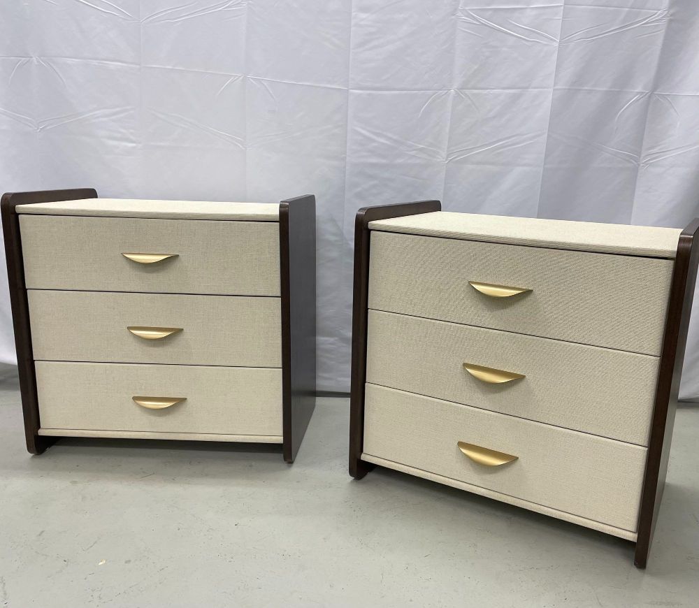 Pair of Modern Linen Chest, Nightstands, Dressers, Walnut, Custom American