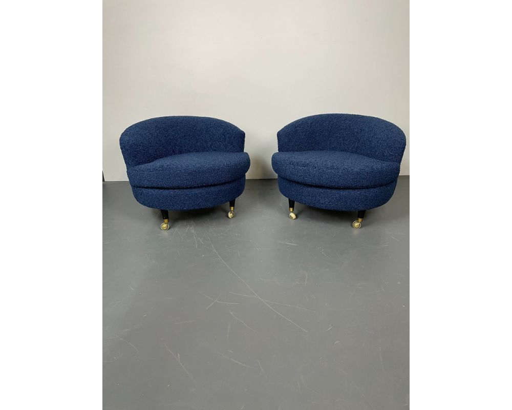 Pair of Mid-Century Rolling Swivel Lounge / Slipper Chairs, Baughman Style