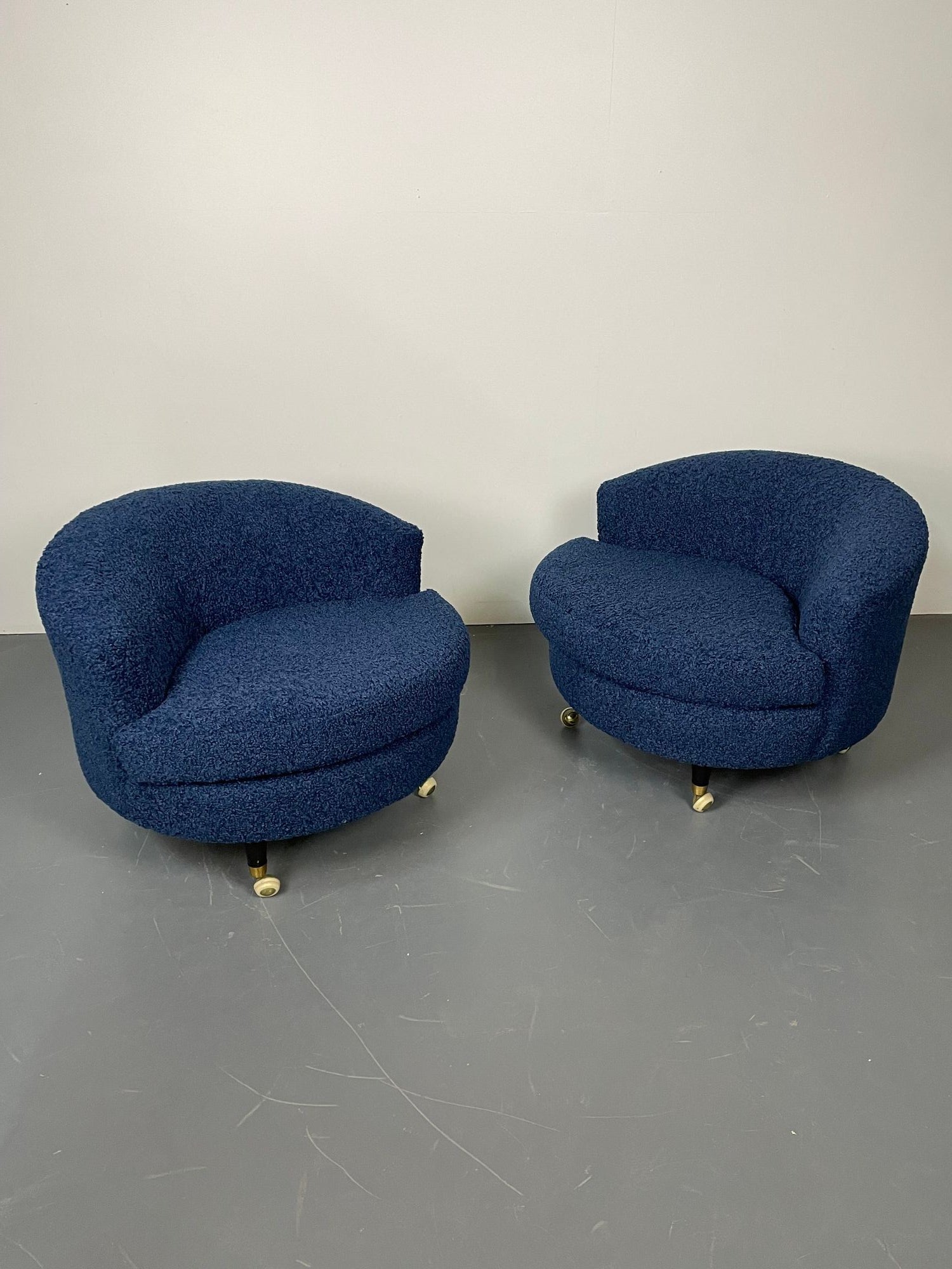 Pair of Mid-Century Rolling Swivel Lounge / Slipper Chairs, Baughman Style
