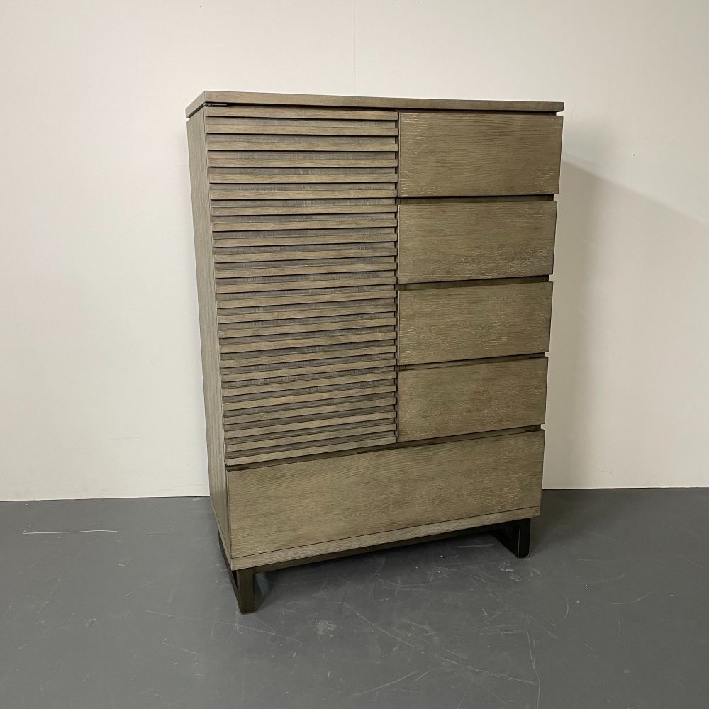 Pickled Modern Hi Chest, Armoire Cabinet, Wardrobe, Metal Base