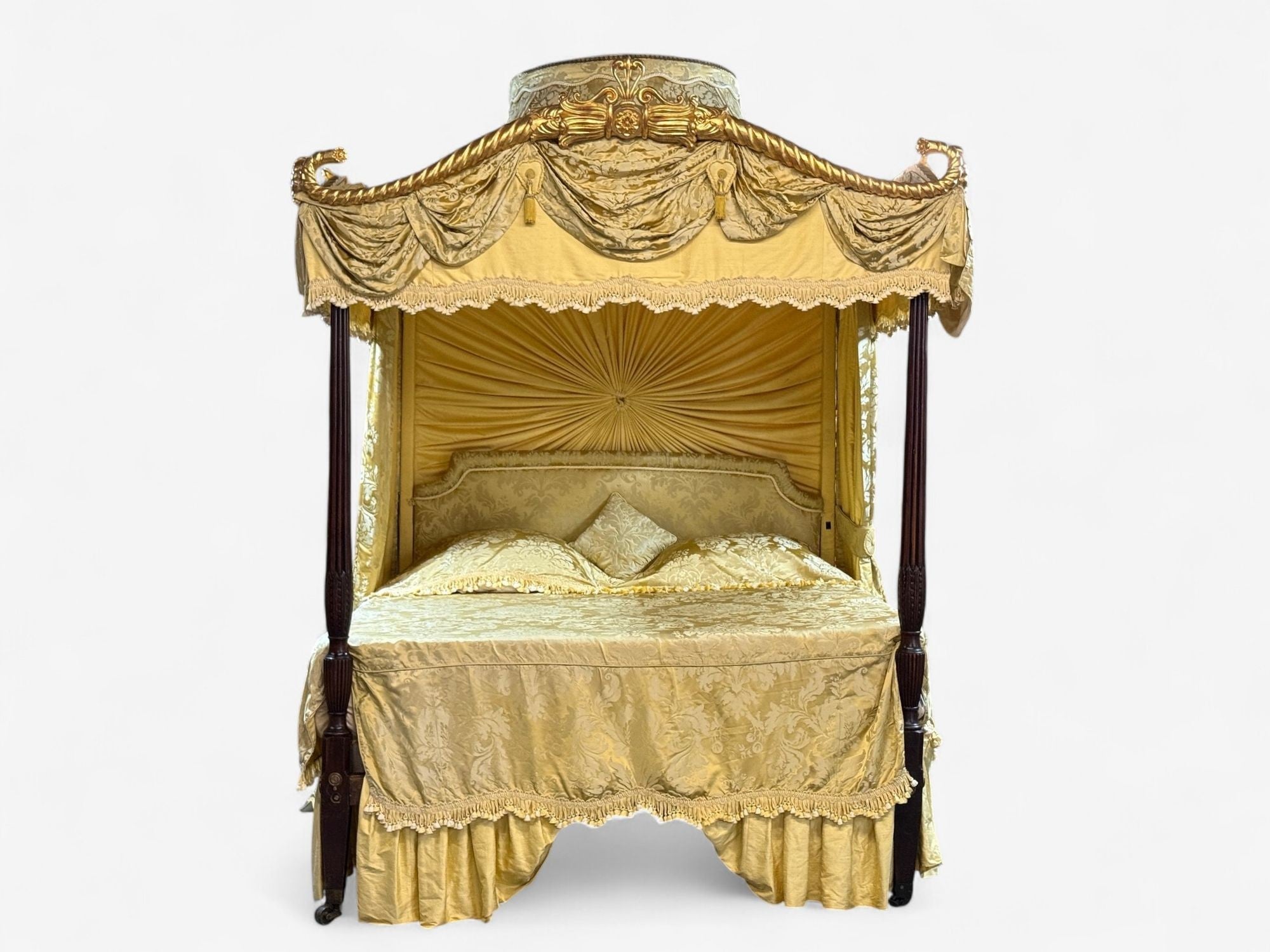 George III, Mahogany, Gilt-Wood, Silk, Canopy Bed, England c. 1880s