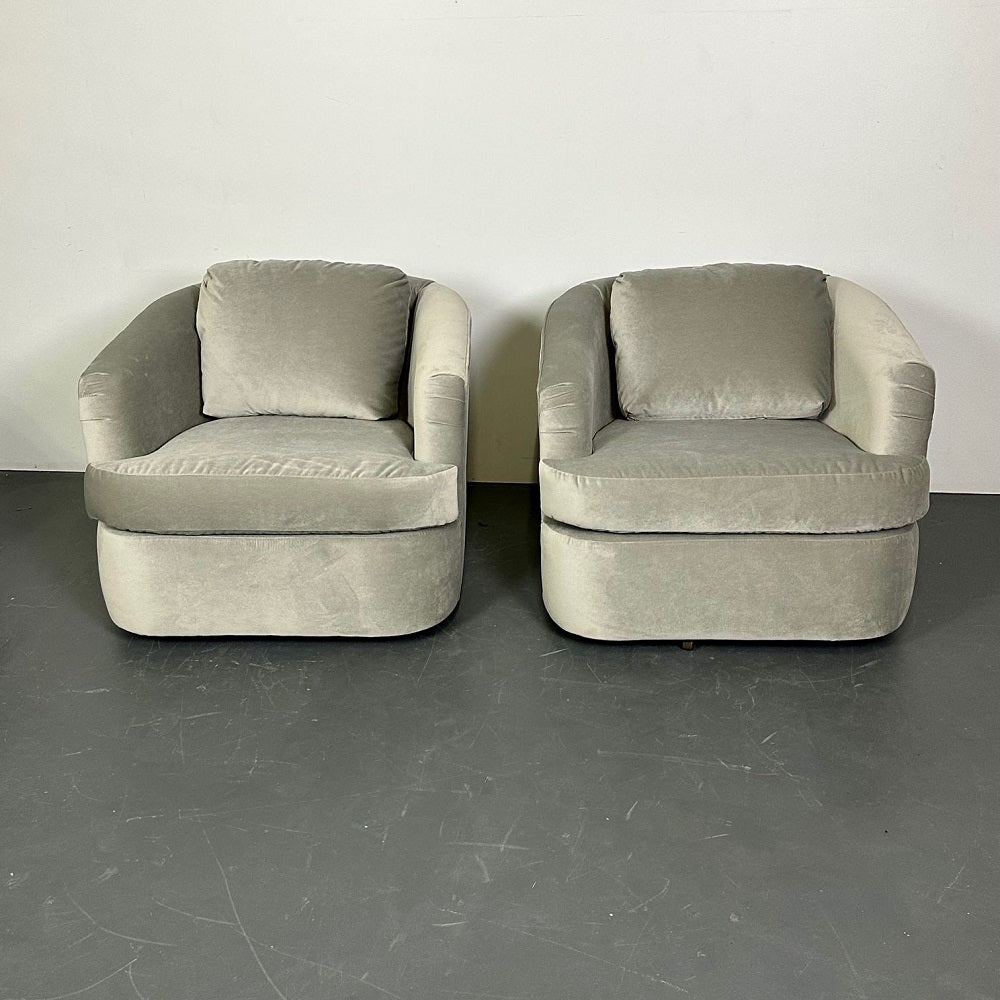 Pair of Velvet Mid-Century Modern Milo Baughman Style Swivel / Lounge Chairs