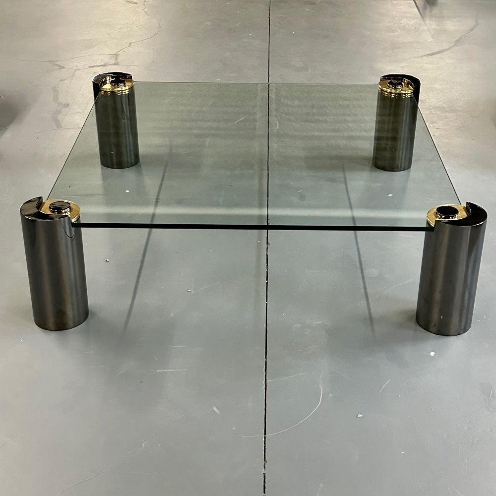 Signed Large Mid-Century Karl Springer Coffee / Cocktail Table, Gunmetal, Brass