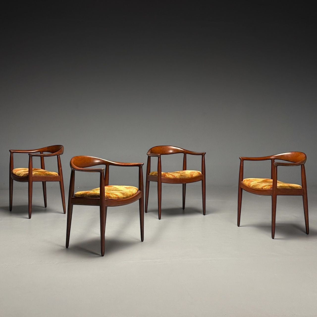 Hans Wegner Style, Danish Mid-Century Modern, Four Dining Arm Chairs, 1950s