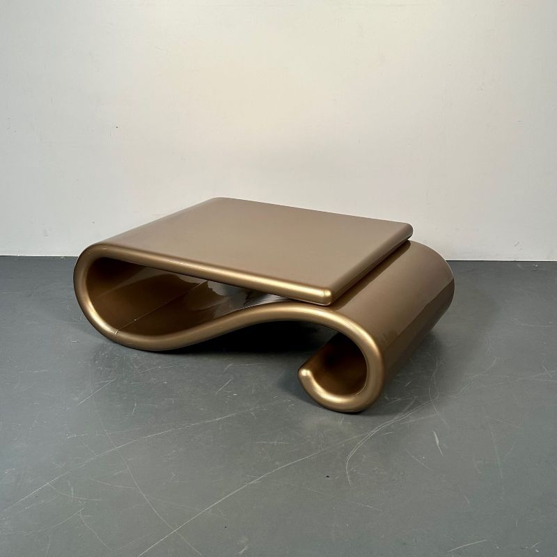 Mid-Century Modern Organic Coffee Cocktail Table Gold Metallic Fiberglass 1980s