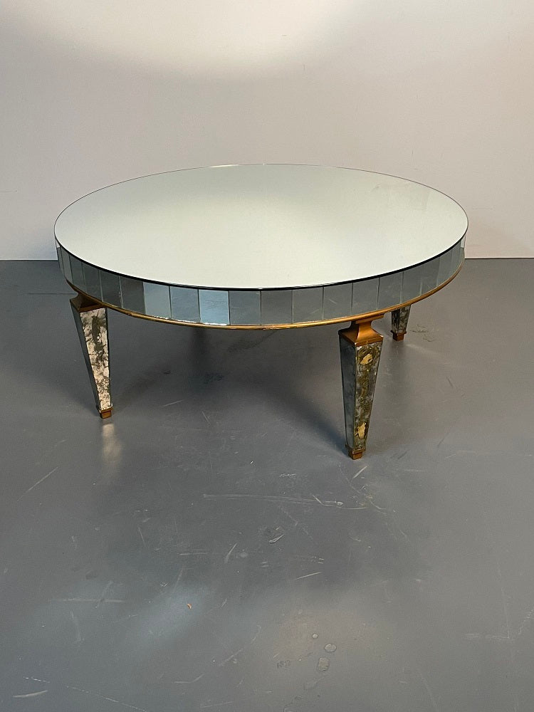 Art Deco Style Mirrored Circular Coffee / Cocktail / Low Table, Distressed