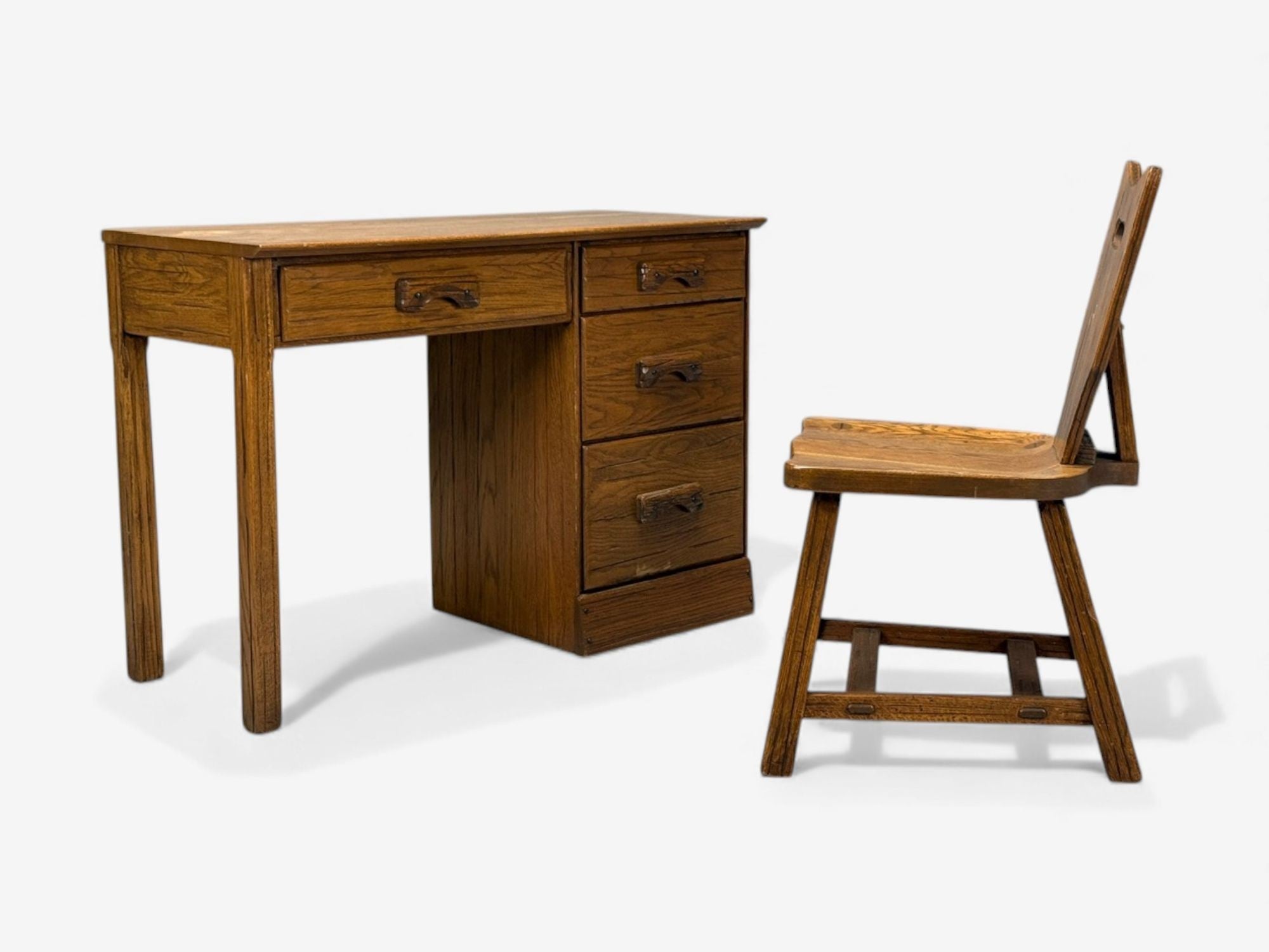A. Brandt Ranch Oak, Oak, Writing Desk and Chair, USA, 1950s