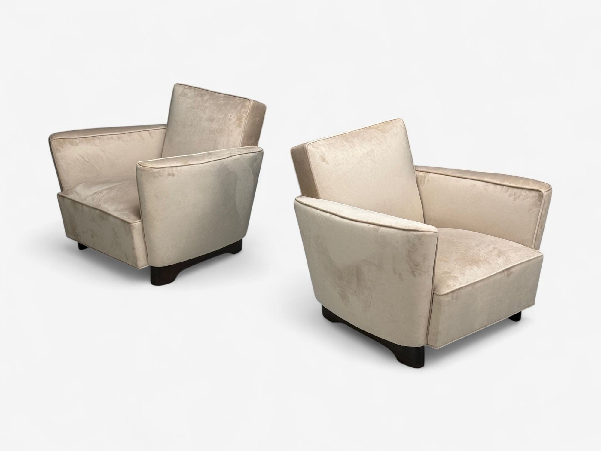 Slagelse Mobelfabrik, Beige Velvet, Beech, Lounge Chairs, Denmark, 1940s