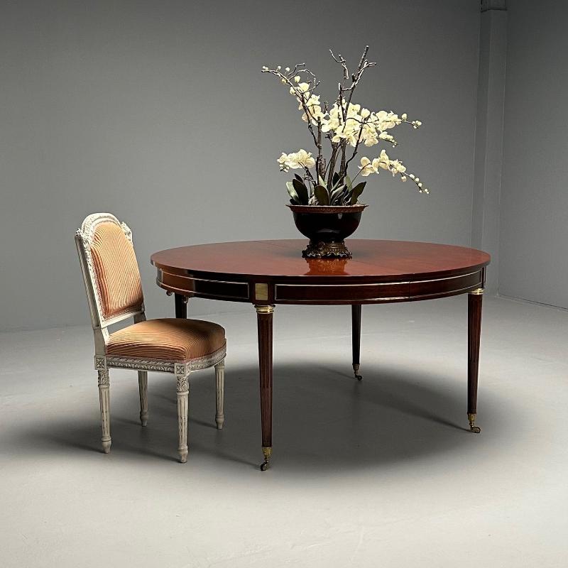 Maison Jansen Style, French Louis XVI, Dining Table, Circular, Mahogany, Bronze