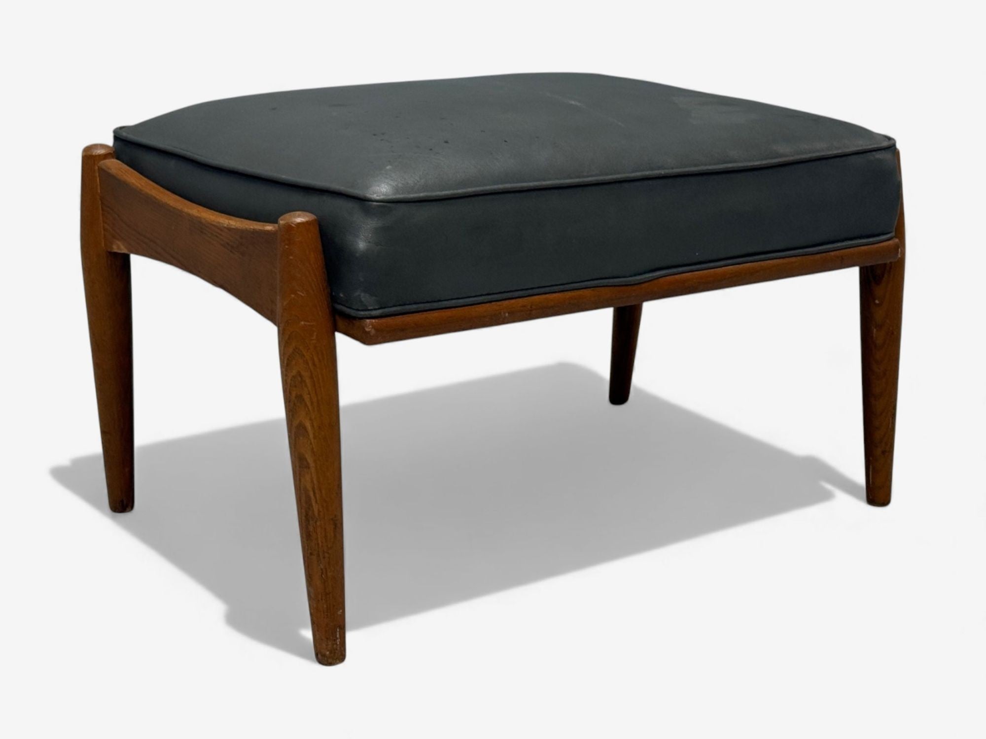 Danish Modern, Gray Leatherette, Walnut, Footstool, Denmark, 1950s
