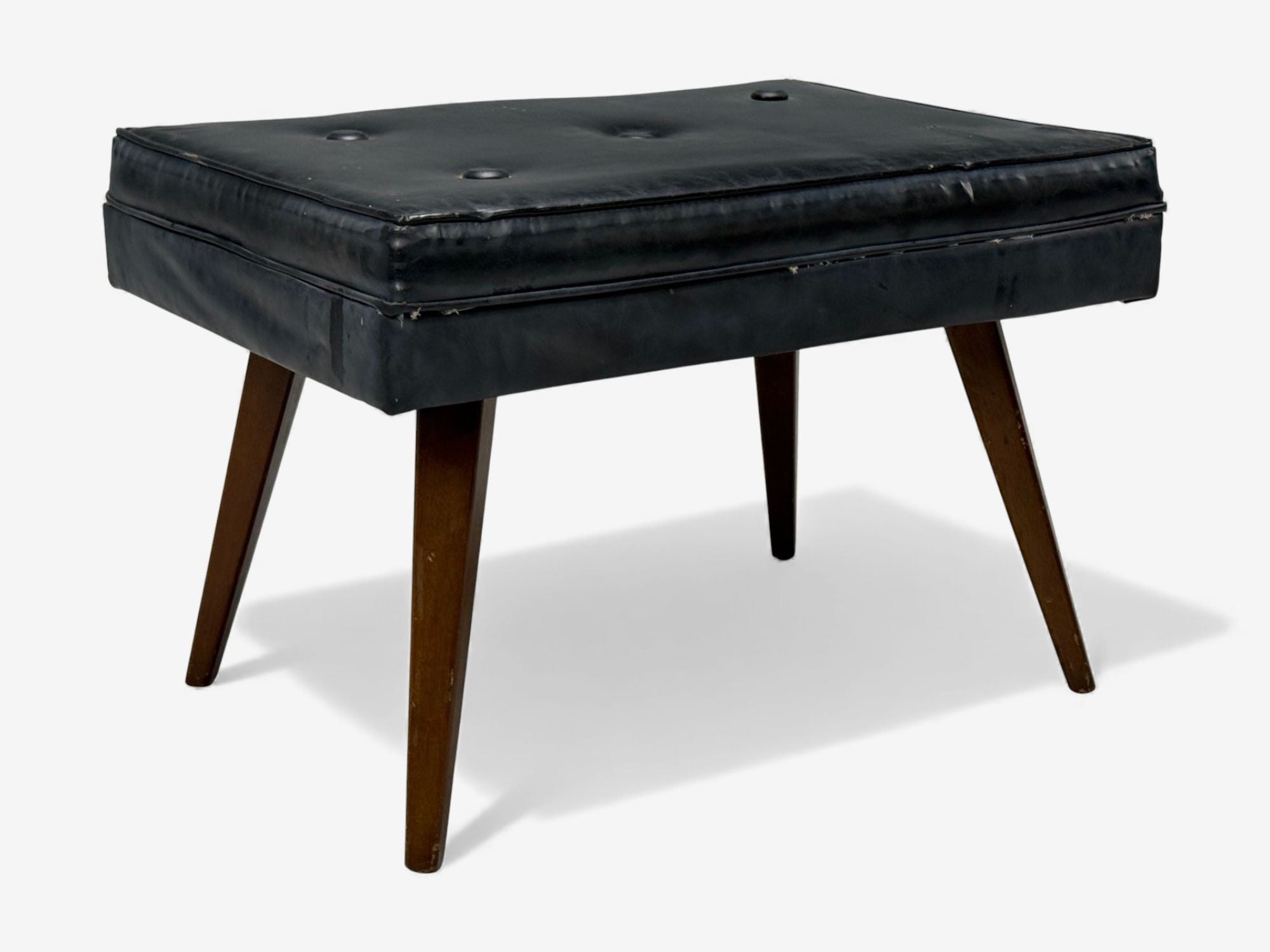 Danish Modern, Black Leatherette, Stained Wood, Footstool, Denmark, 1950s