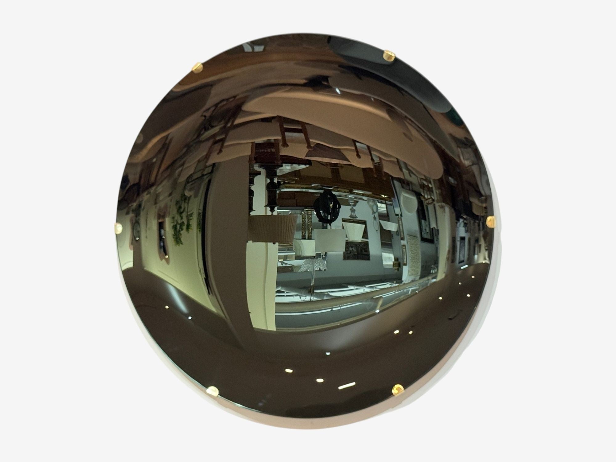 Contemporary, Concave Glass, Brass, Black Modern Space Age Wall Mirror