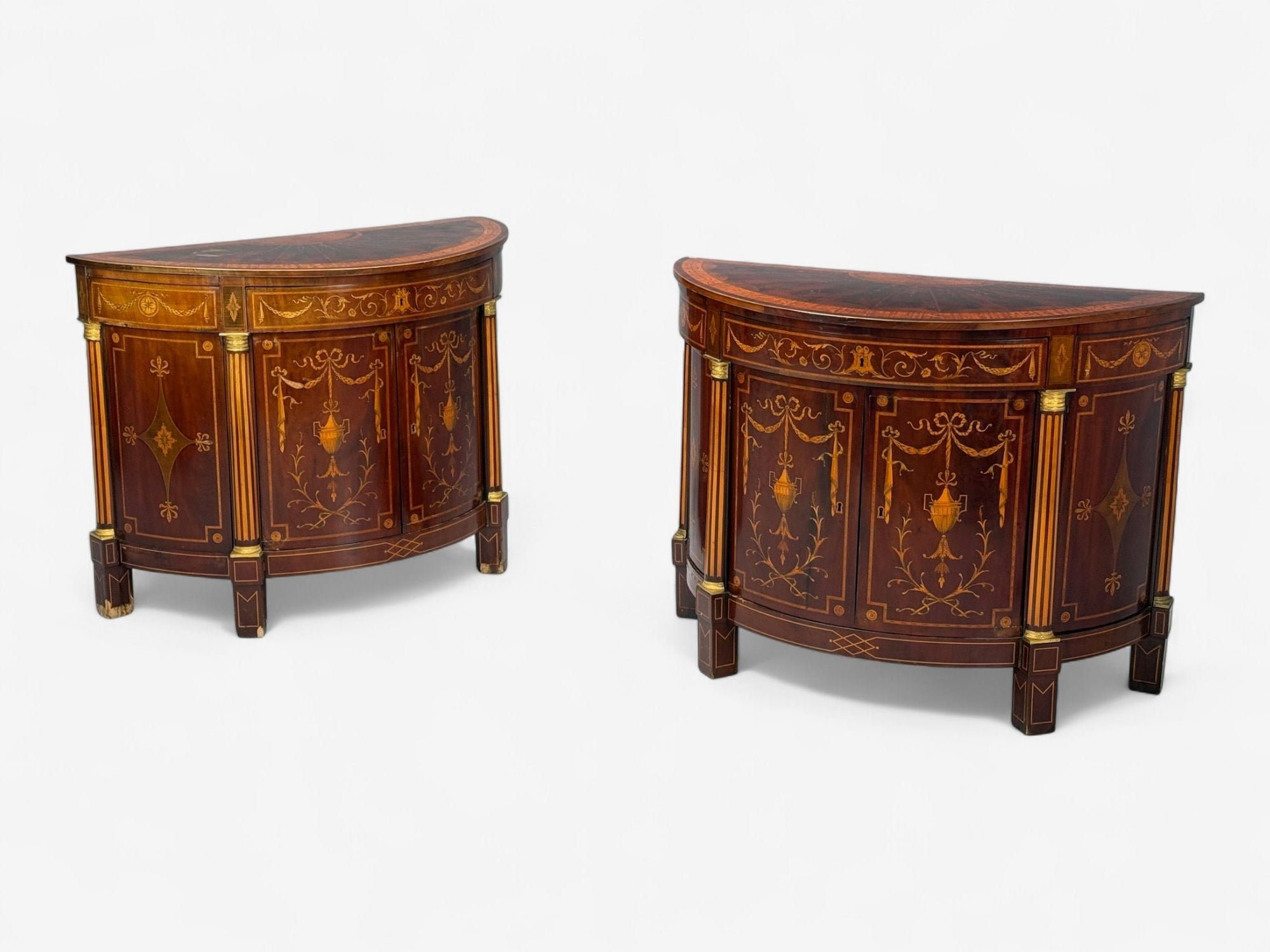 Italian Neoclassical, Marquetry, Satinwood, Demilune Chests, Italy, 19th c.