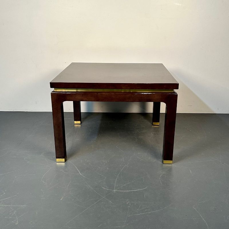 Mid-Century Modern Square Game / Center Table, Lacquer and Brass, Springer Style