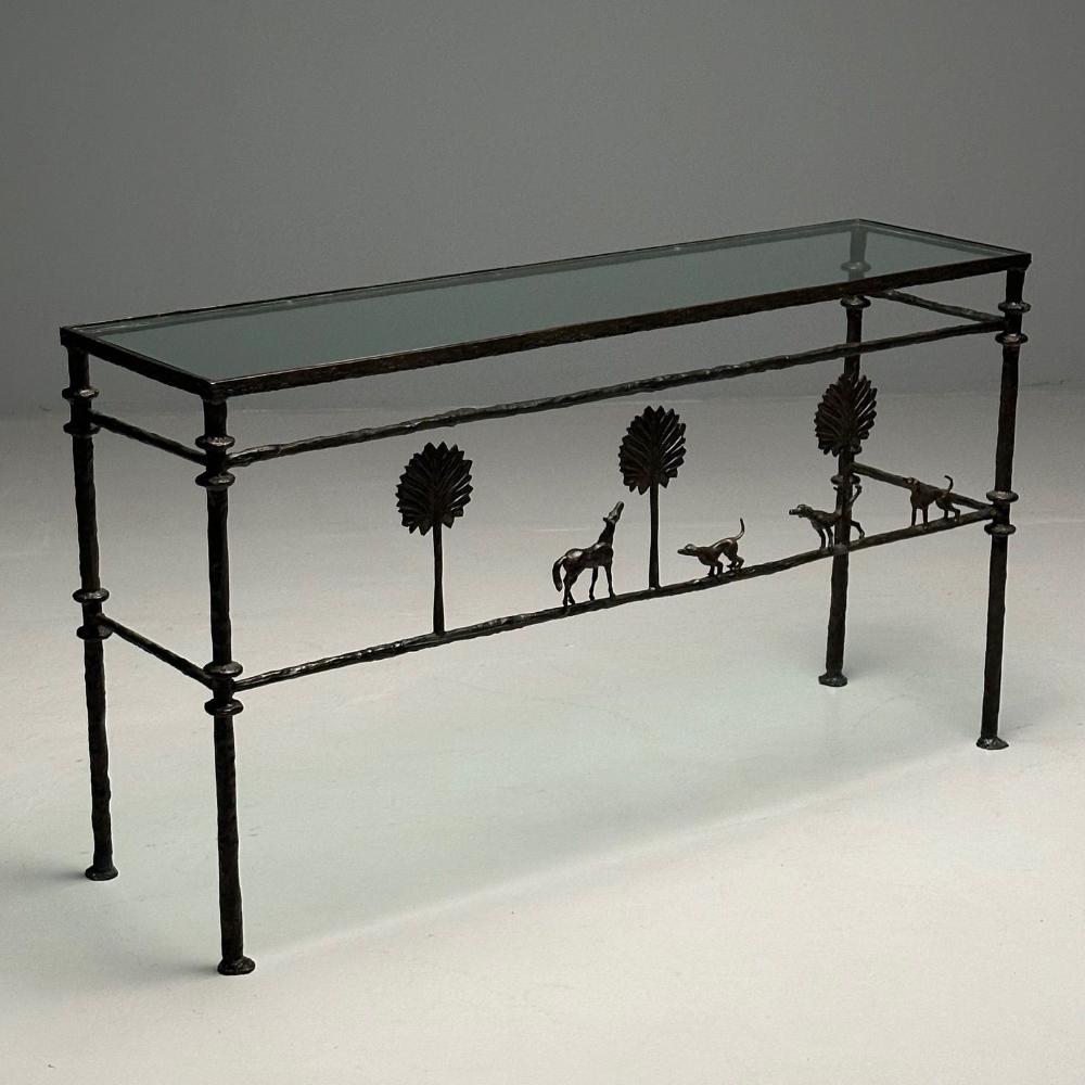 Giacometti Style, Mid-Century Modern, Console Table, Horse, Dog, Tree Motif