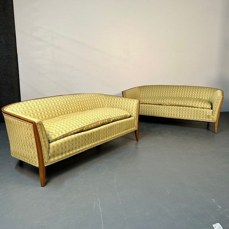 Pair Curved Mid-Century Modern Sofas / Settees, Loveseats John Stuart for Irwin
