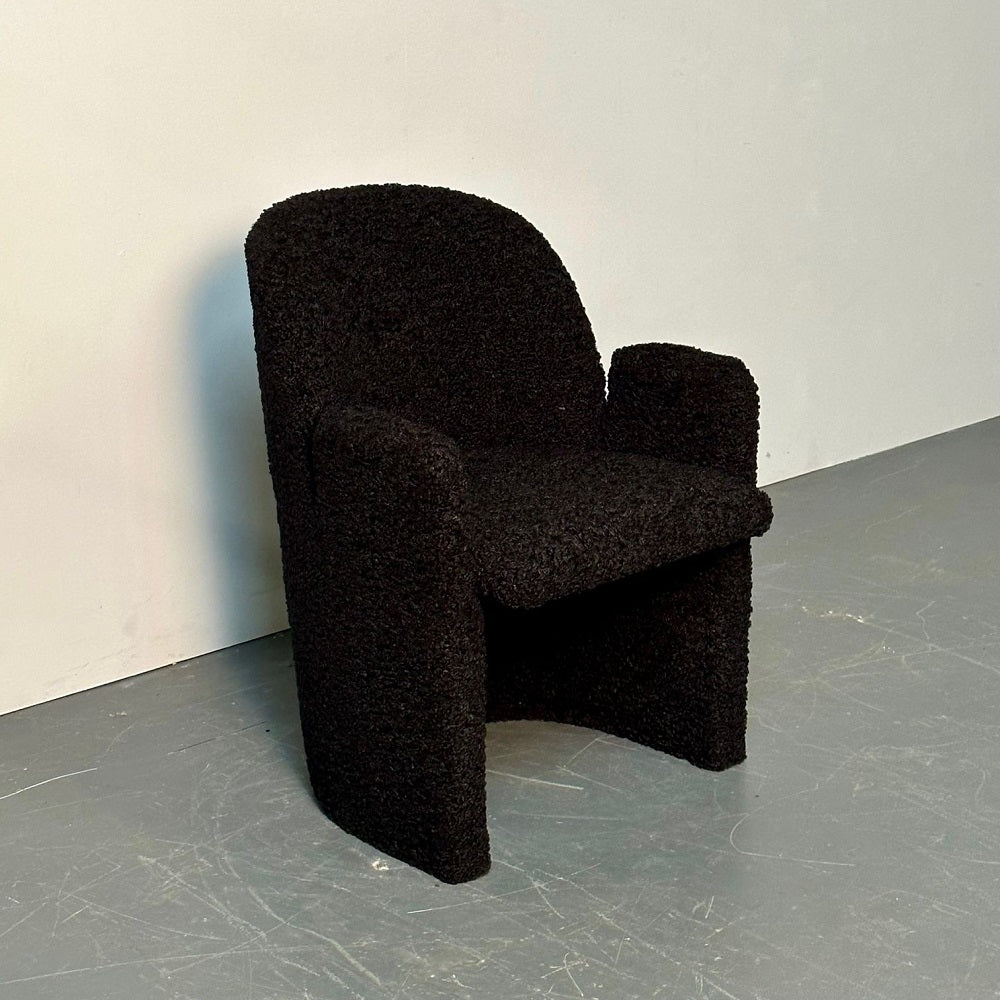 Single Mid-Century Modern Style Arm / Lounge Chair, Black Boucle, Organic Form