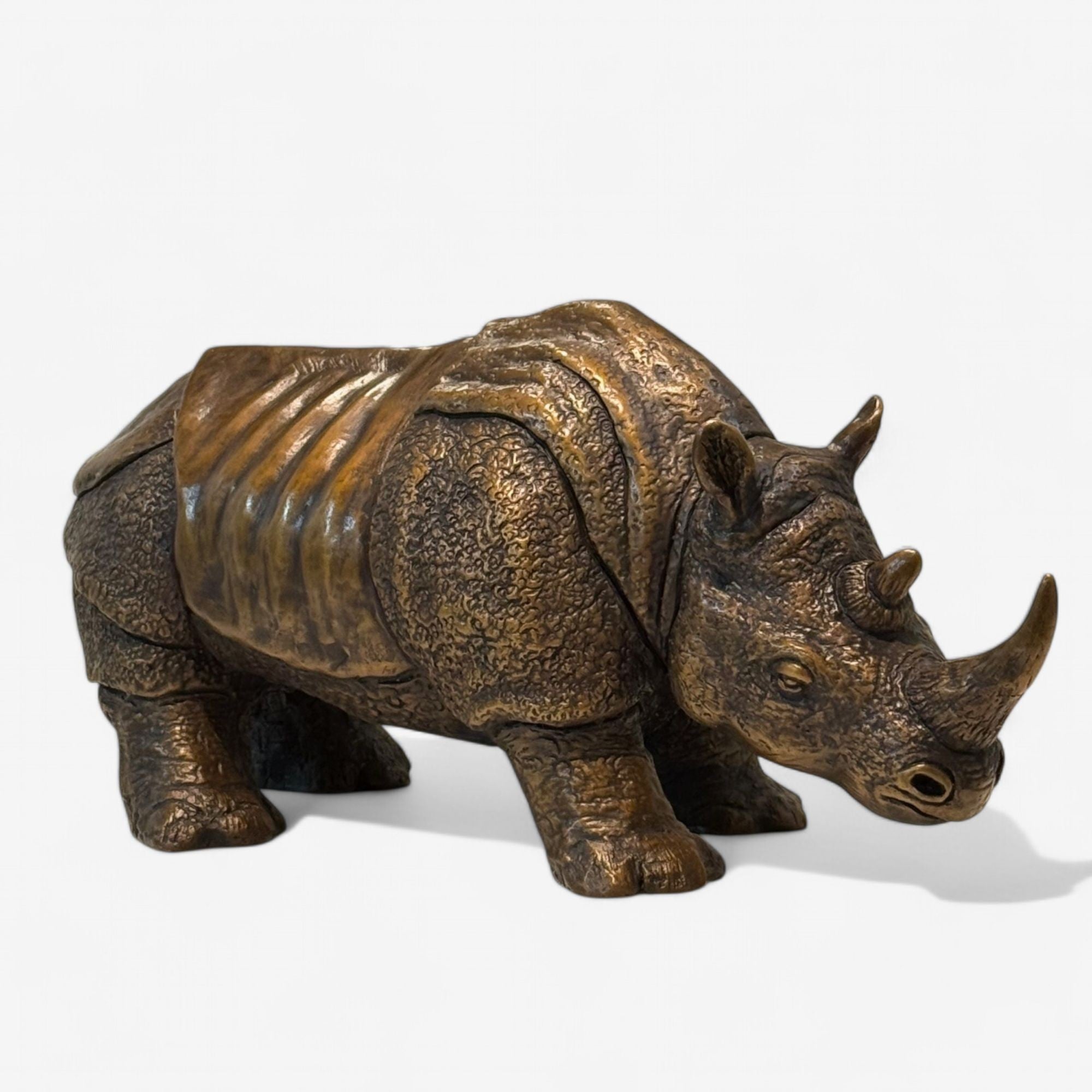 Modern Asian Rhino Sculpture, Hot Cast Bronze, American, 21st C.