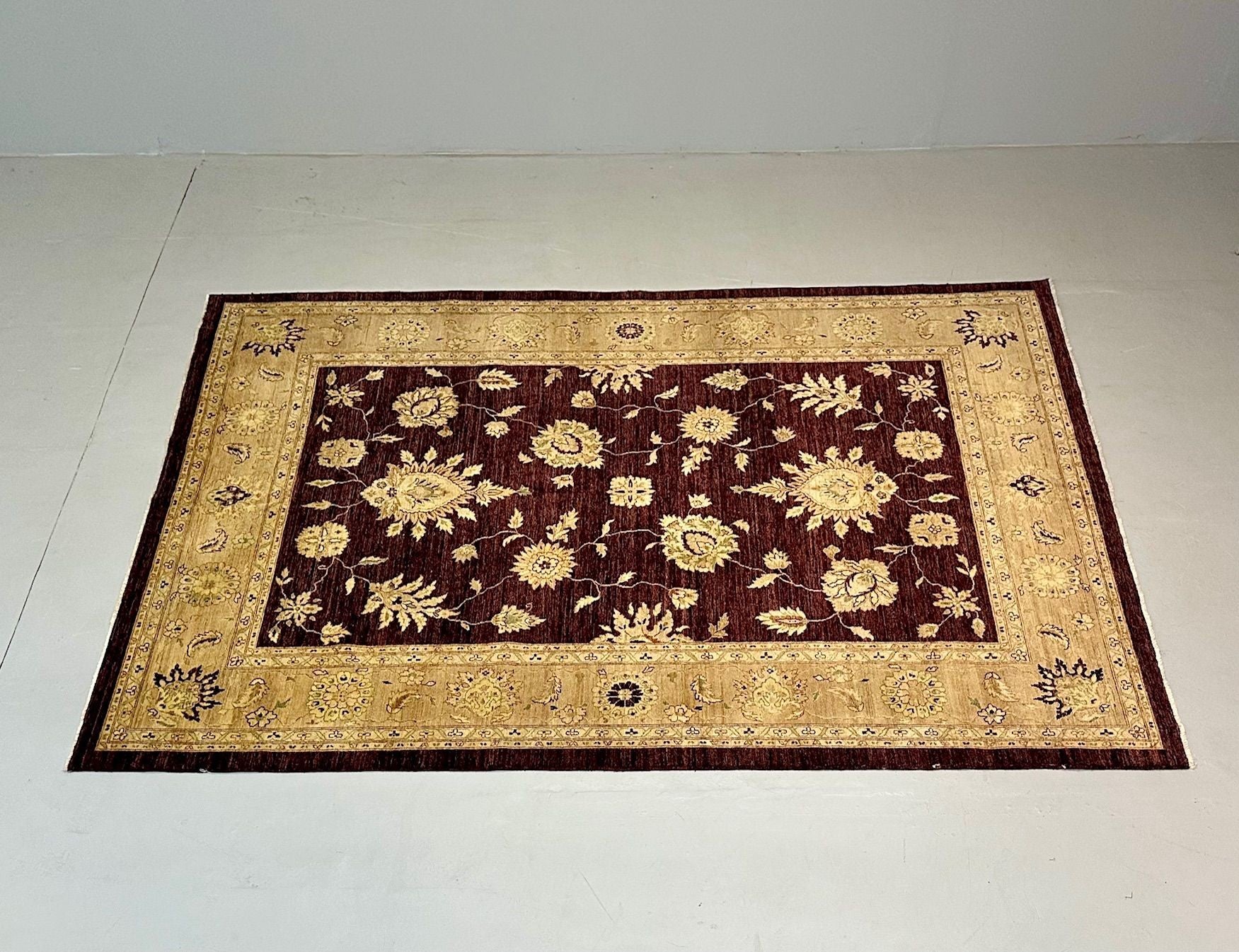 Indian, Wool Carpet, Burgundy and Beige, 21st Century