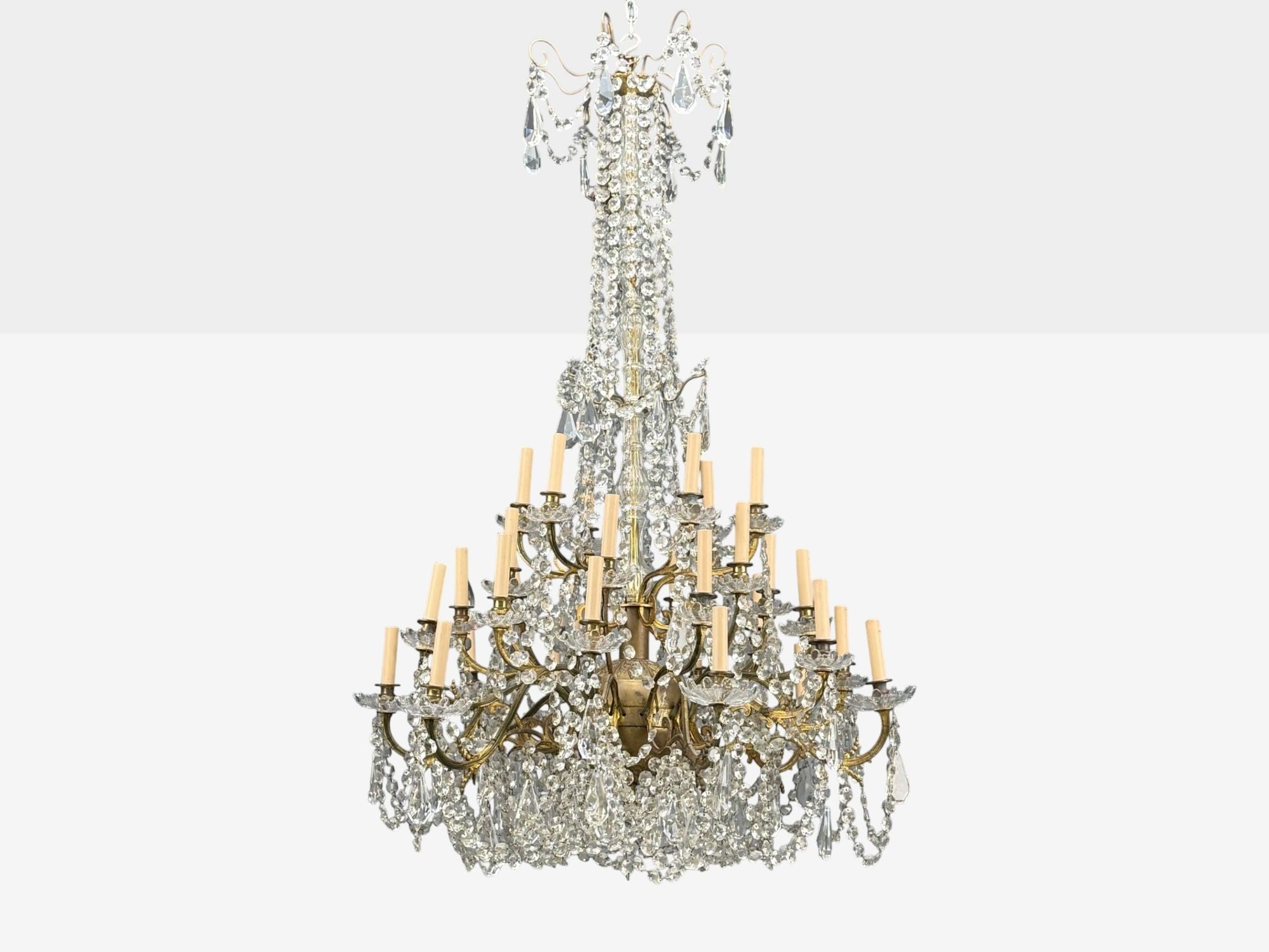 19th Century Thirty-Light Crystal and Brass Column Form Chandelier, Baccarat