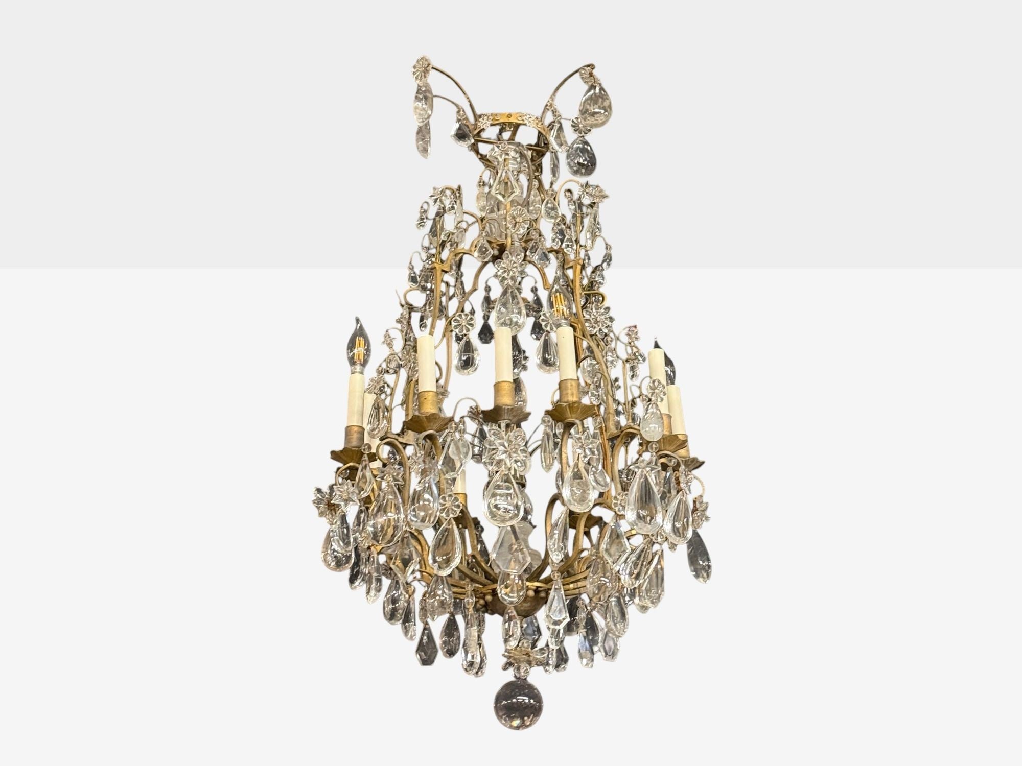Louis XVI Style, Bronze, Rock Crystal, 12 Light Chandelier, France, 19th c.