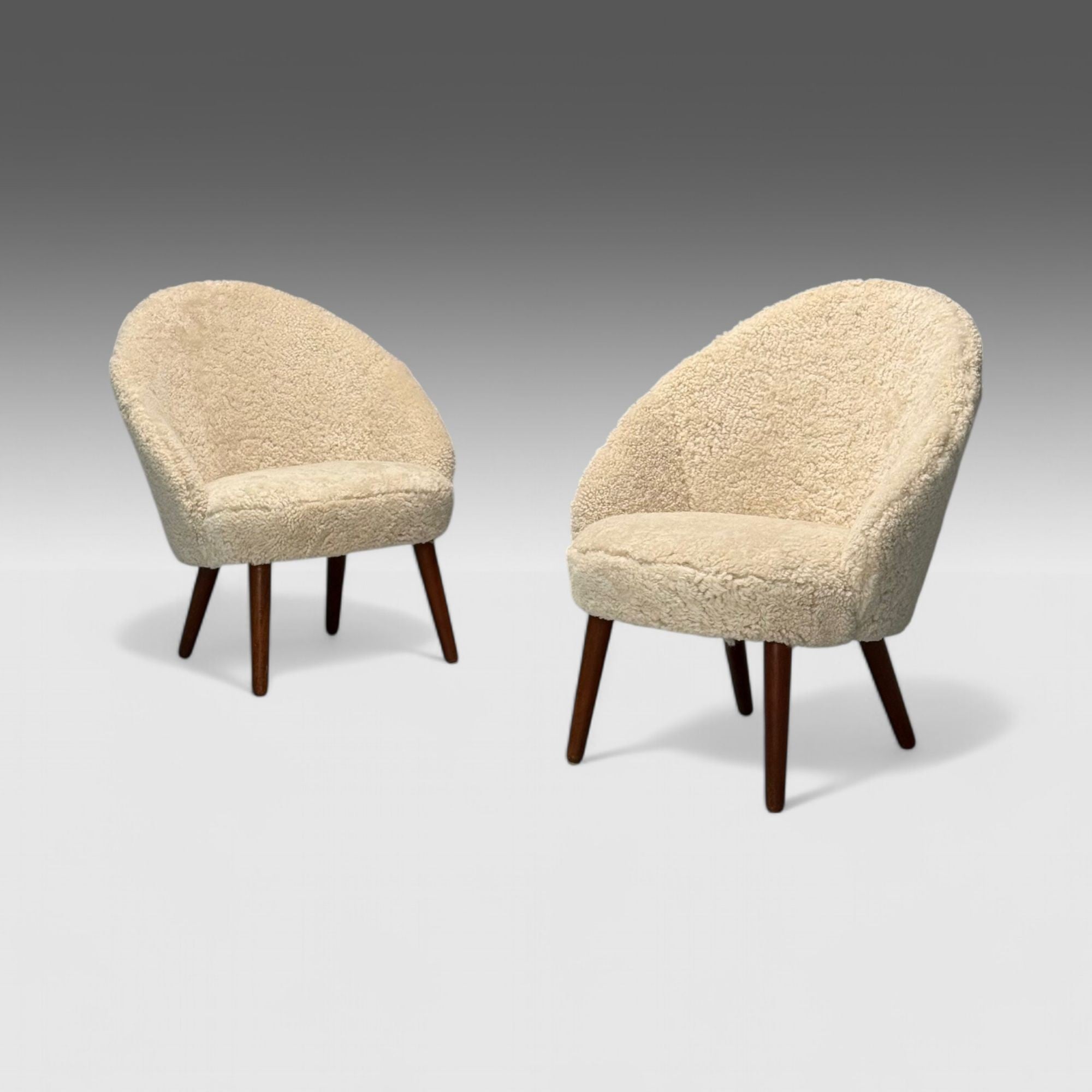 Ejvid Johansson, Danish Mid-Century Modern, Lounge Chairs, Shearling, 1950s