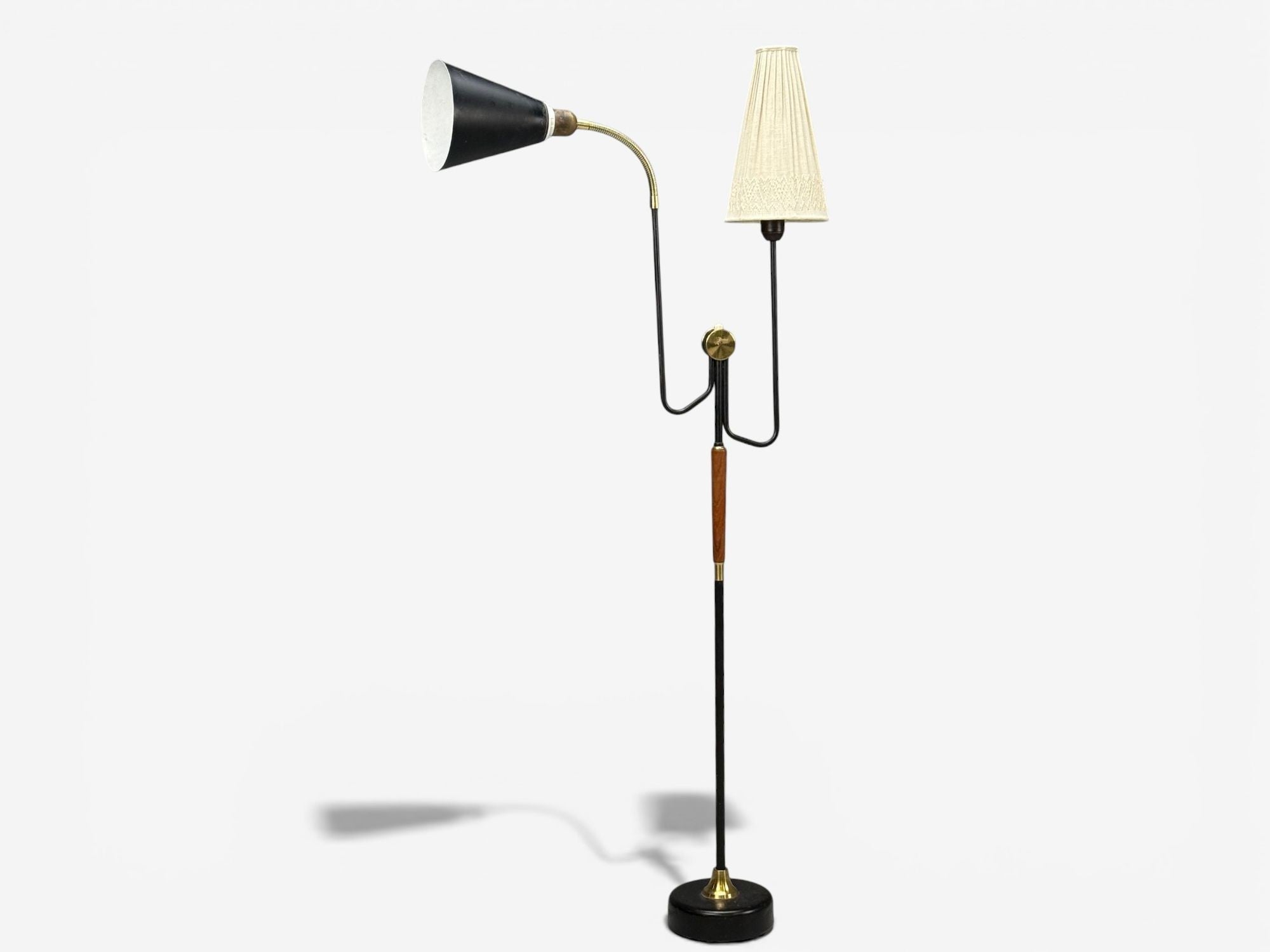 Möllers Armatur Eskilstuna, Floor Lamp, Lacquered Metal, Teak, Sweden, 1950s