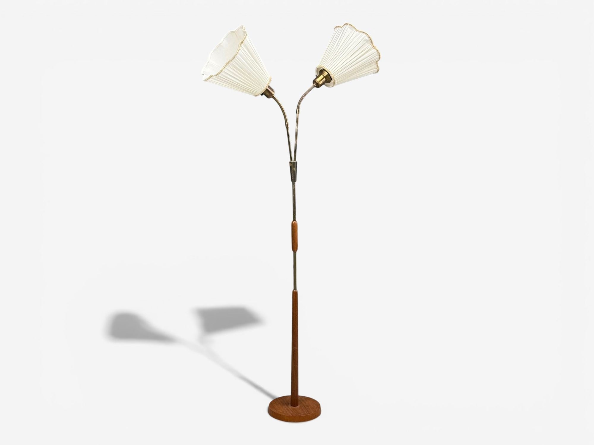 Nybro Armaturfabrik, Floor Lamp, Wood, Metal, Fabric, Sweden, 1940s