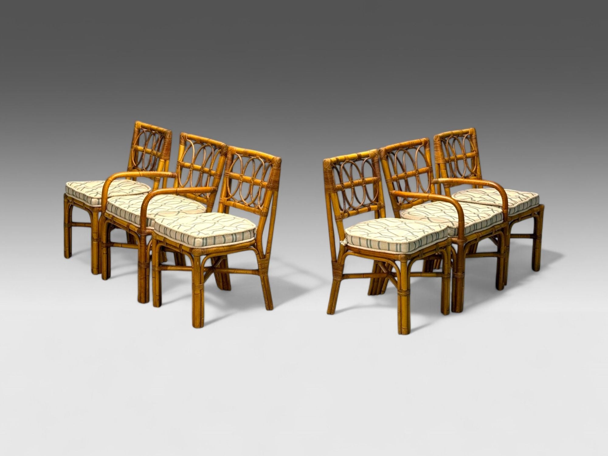 Bielecky Brothers, Modern, Six Dining Chairs, Rattan, Cane, USA, 21st C.