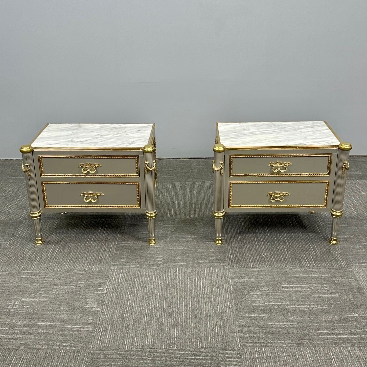 Hollywood Regency John Vessey Style Steel Nightstands, End Tables, Bronze, COM