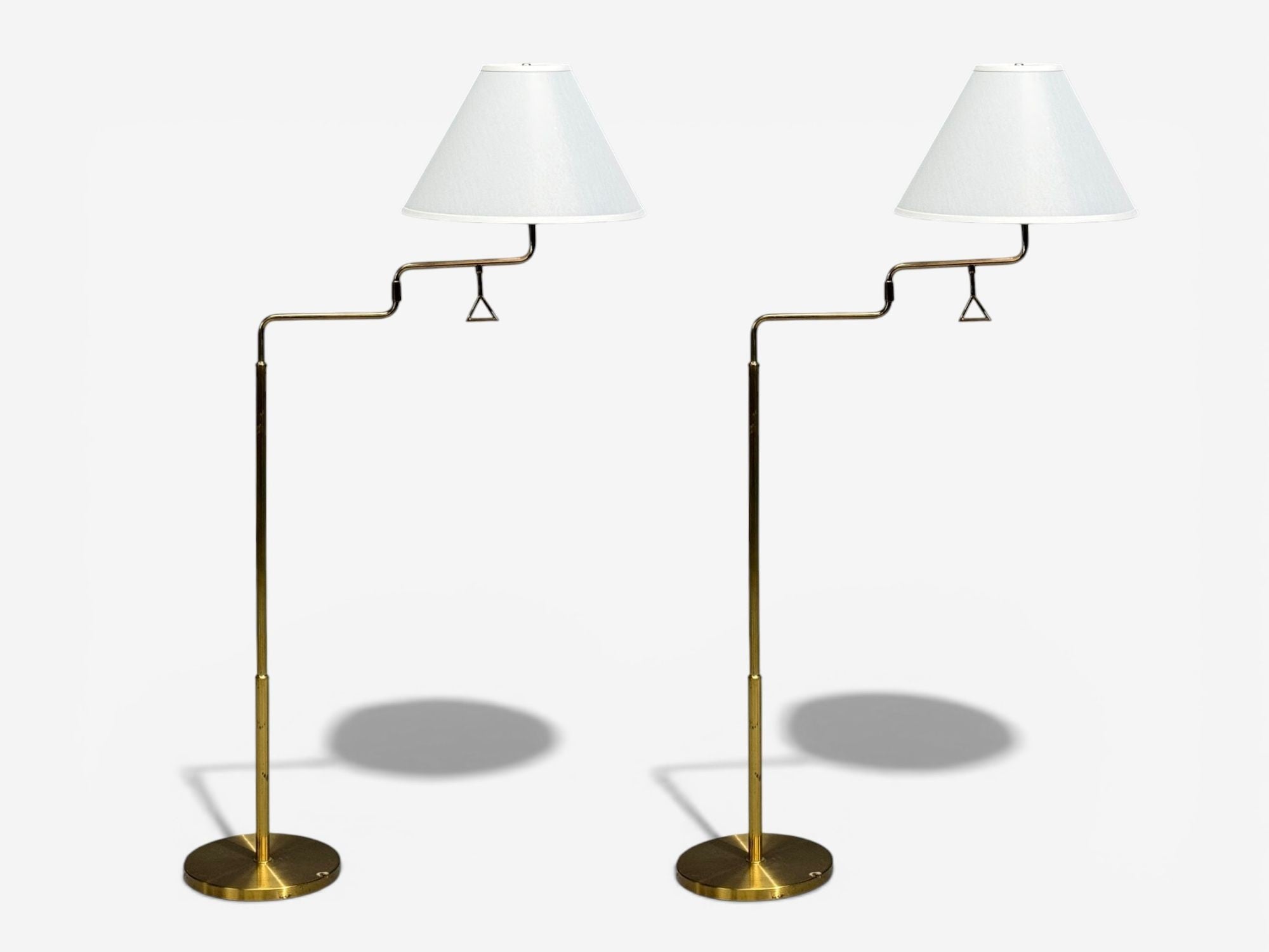 Armaturhantverk Göteborg, Articulating Floor Lamps, Brass, Fabric, Sweden, 1960s