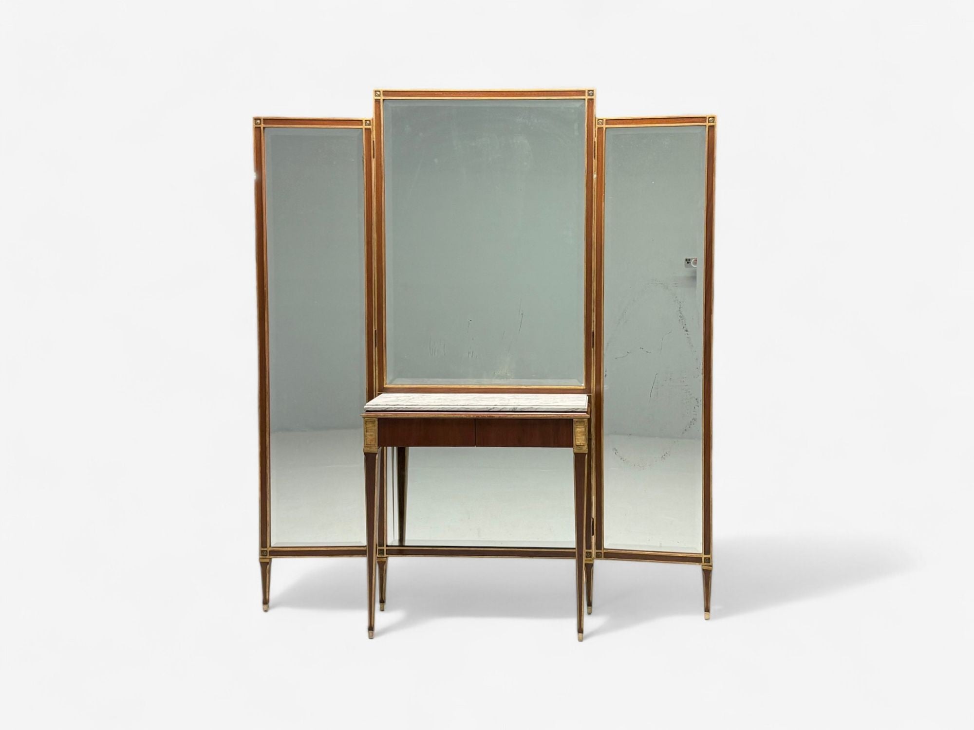 Maison Jansen, Hollywood Regency, Vanity Mirror, Mahogany, Glass, France, 1940s