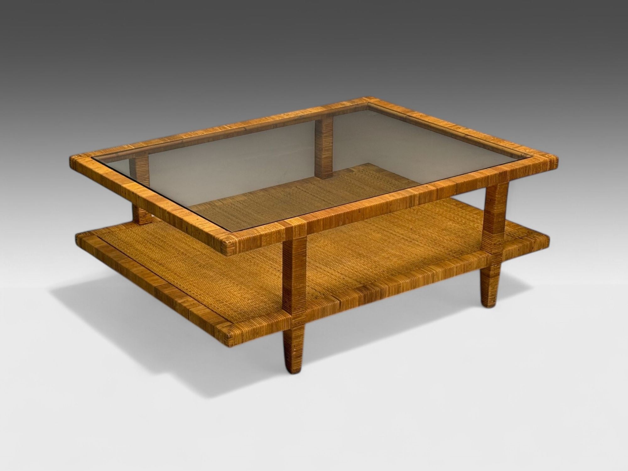 Bielecky Brothers, Modern Coffee Table, Cane Wrap, Glass, USA, 21st C.