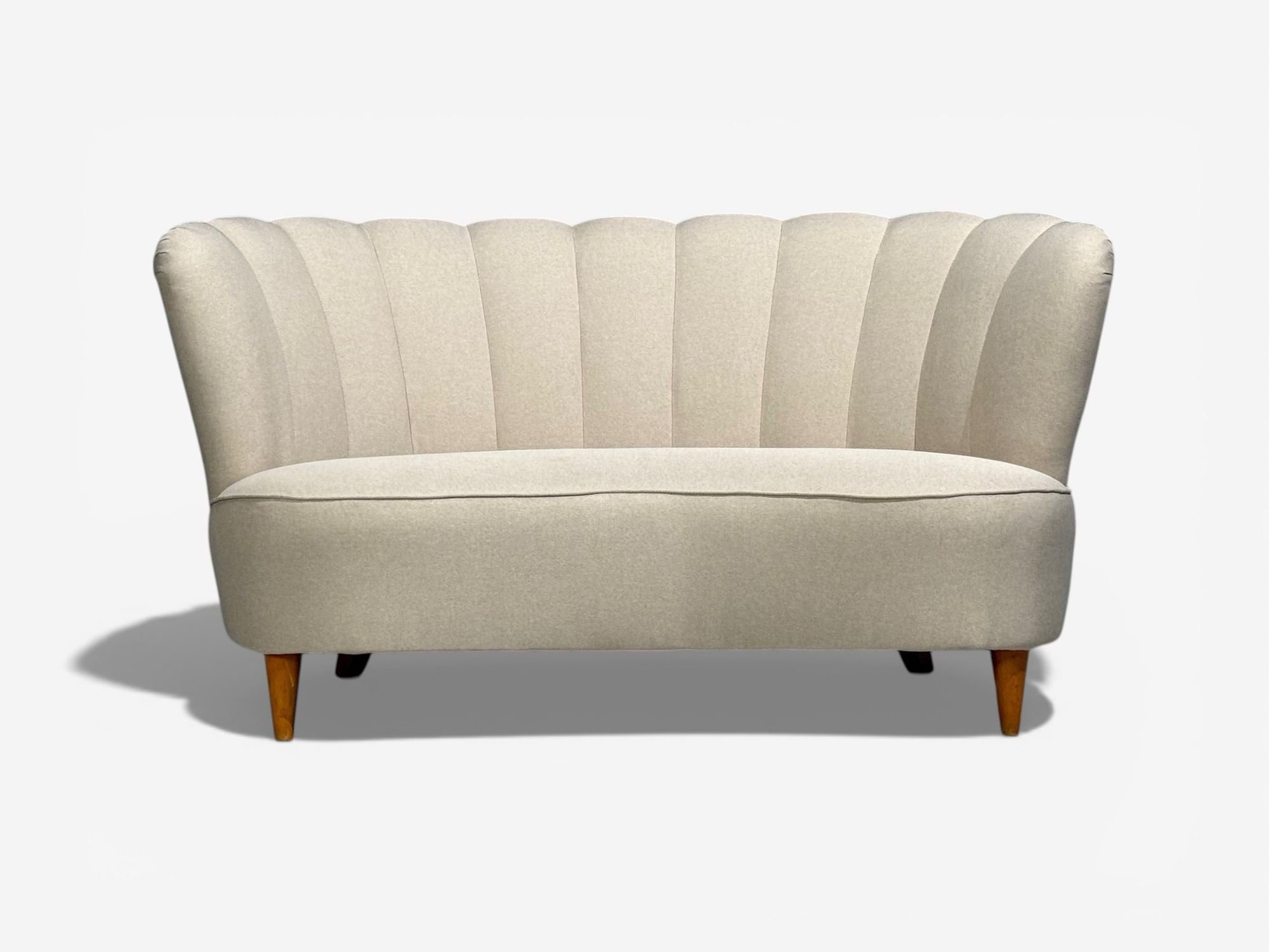 Carl-Johan Boman, Settee, Beige Linen, Wood, Finland, 1950s