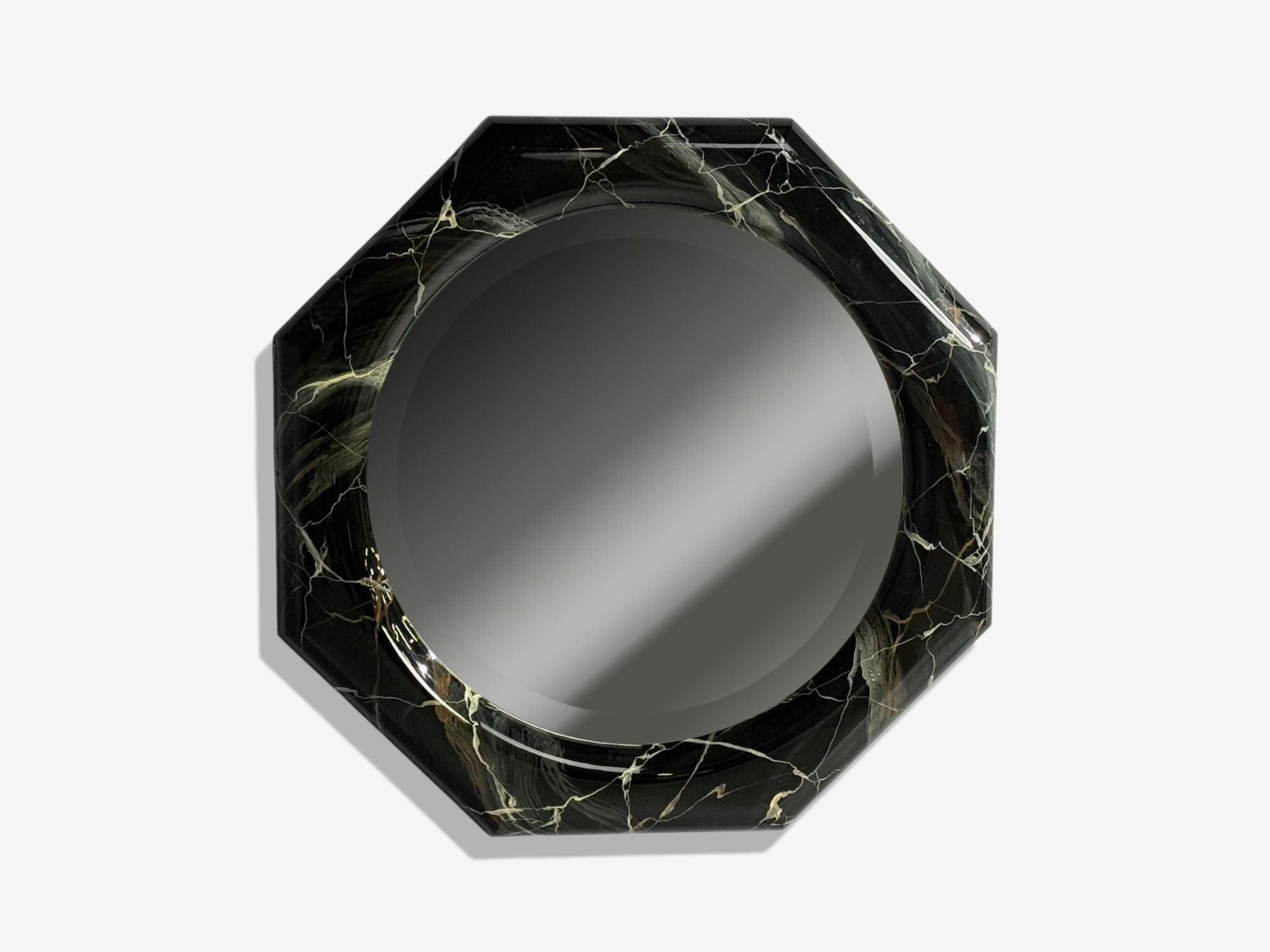 Mid-Century Modern, Octagonal Wall Mirror, Faux Marble Finish, USA, 1980s
