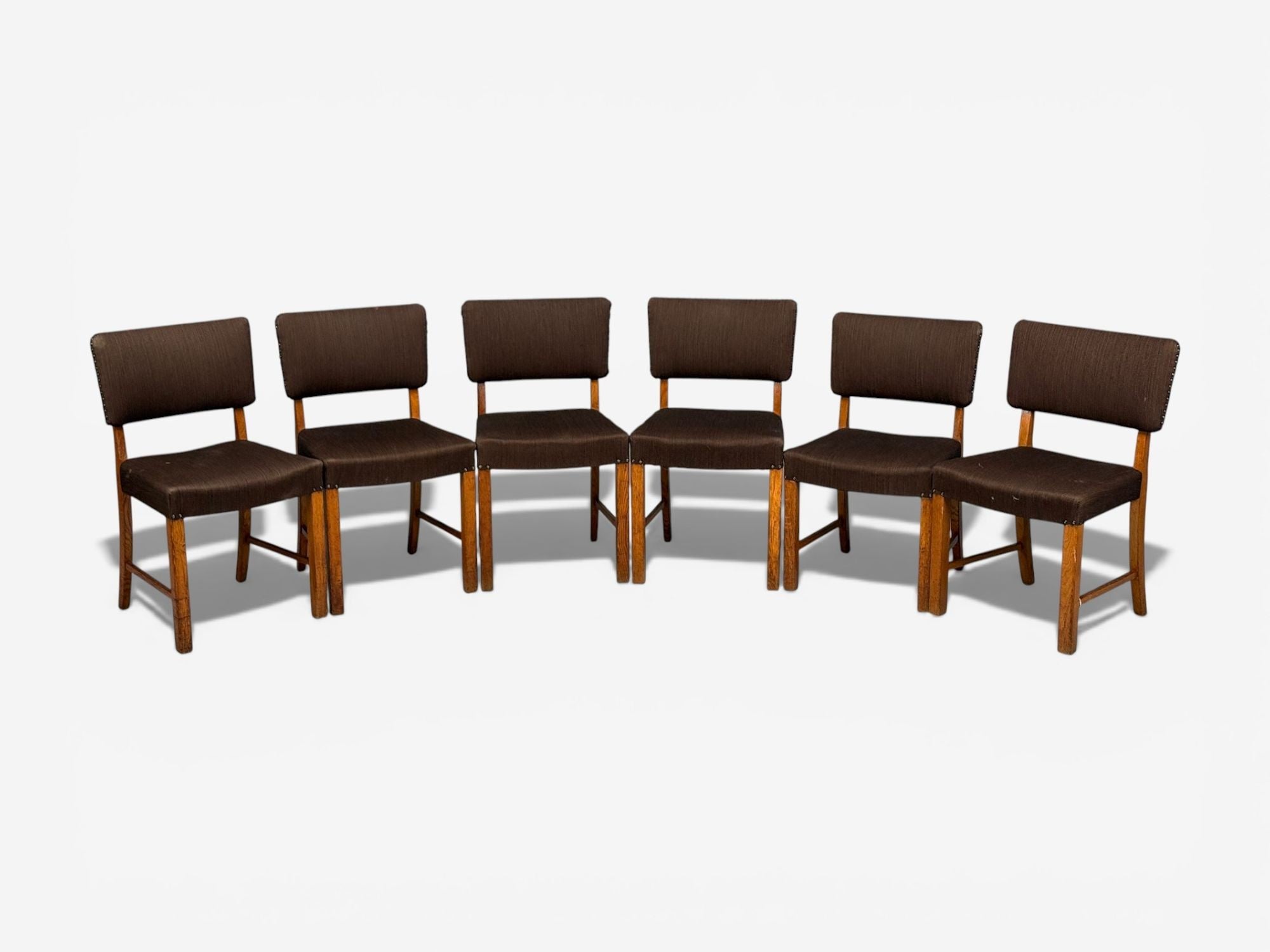 Fritz Hansen, Six Dining Chairs, Oak, Wool, Denmark, 1930s