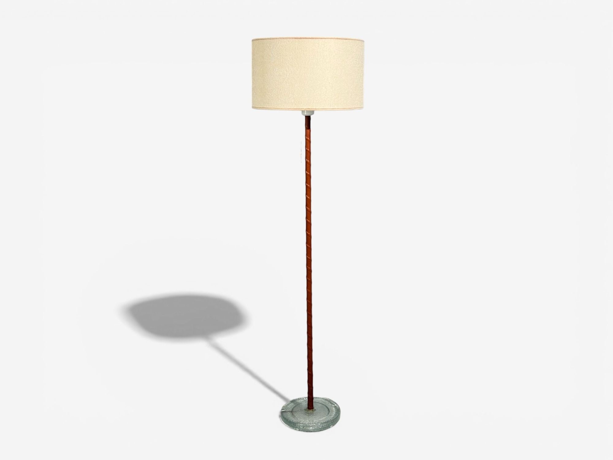 Falkenbergs Belysning, Floor Lamp, Leather, Glass, Sweden, 1960s