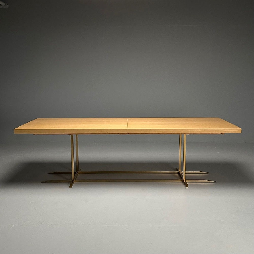 Contemporary, Modern Rectangular Dining Table, Ashwood Veneer, Gilt Metal