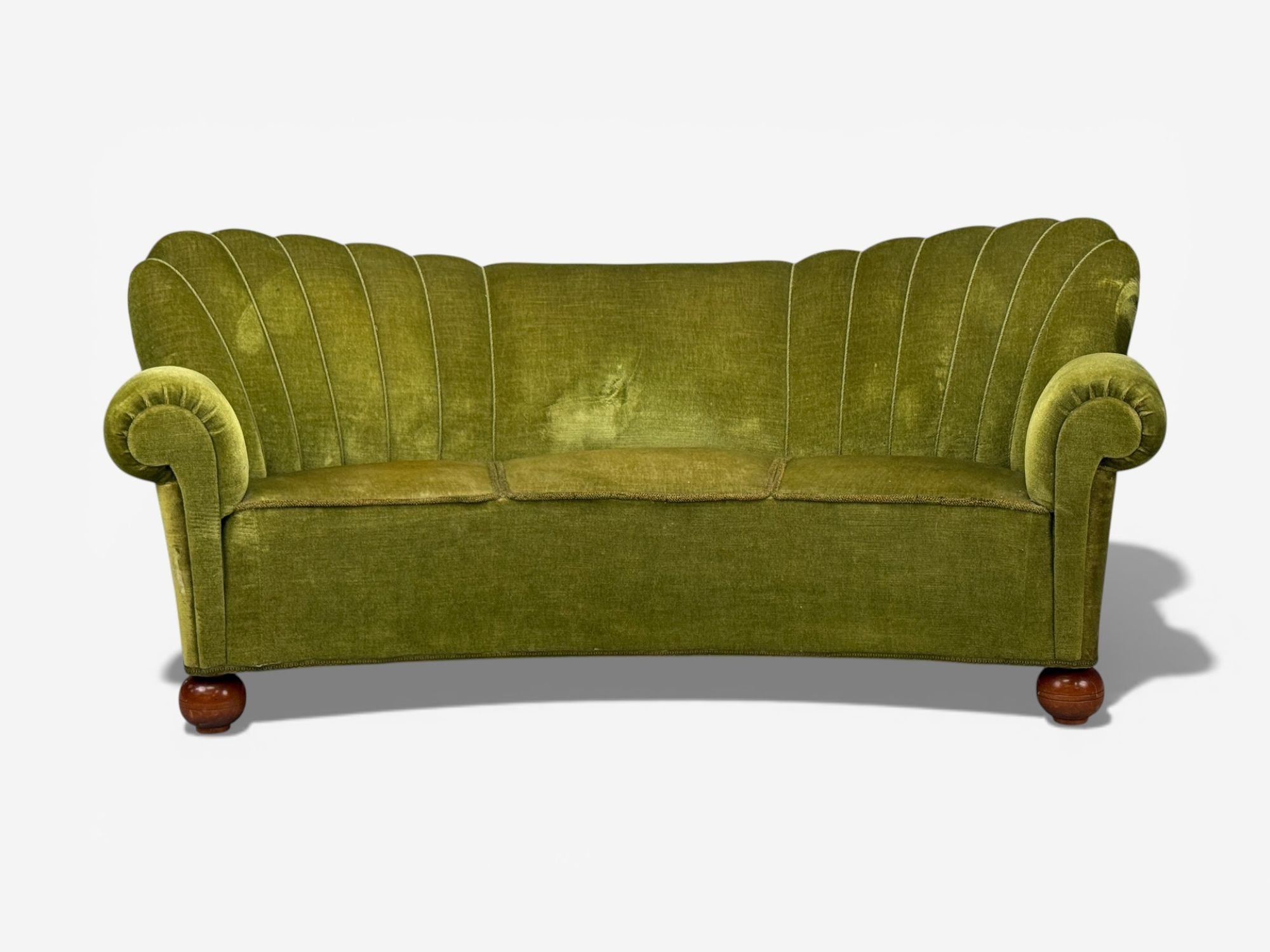 Swedish Modern, Sofa, Green Velvet, Elm, Sweden, 1940s
